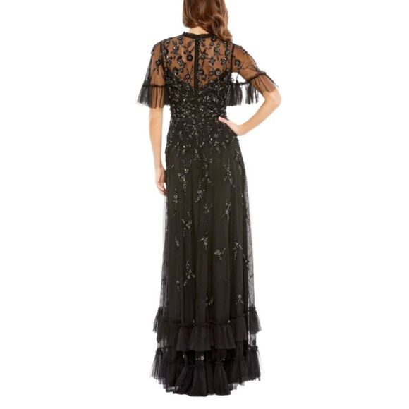 Mac Duggal 9199 Womens Size 2 Black Floral Ruffle Embellished Gown Maxi Dress - Picture 4 of 4